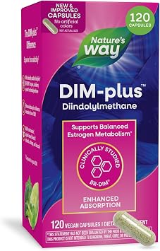 Nature's Way DIM-Plus DIM Supplement, BR-Diindolylmethane 100 mg per 2- Capsules, Supports Balanced Estrogen Metabolism, Prostate Function, and Premenstrual Breast Comfort*, 120 Vegan Capsules