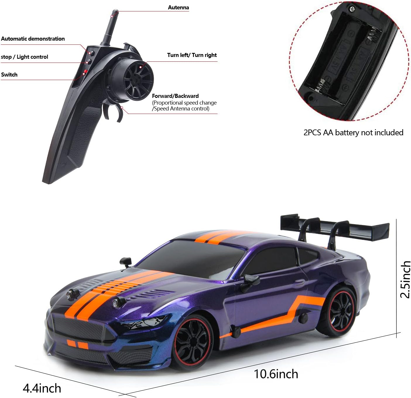 BESWIT Remote Control Toy Car GT Drift Car RC Sport Racing Car Hight Speed Drift Vehicle1/14 RC Car for Adults Kids Gifts, 4WD RTR vehicle with LED lights, Two batteries and Drift Tires + Racing Tires : Toys & Games