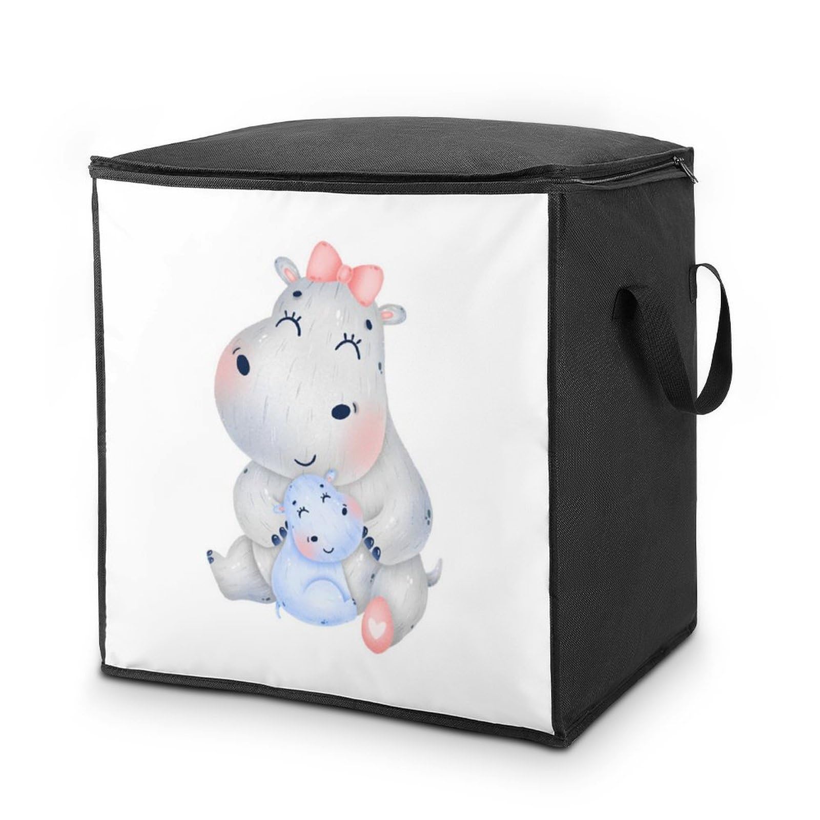 Lyfthologen 70L Storage Bags, Hippopotamus Storage Box with Lid Zipper And Handles, Clothes Bags for Quilt, Blankets, Bedding
