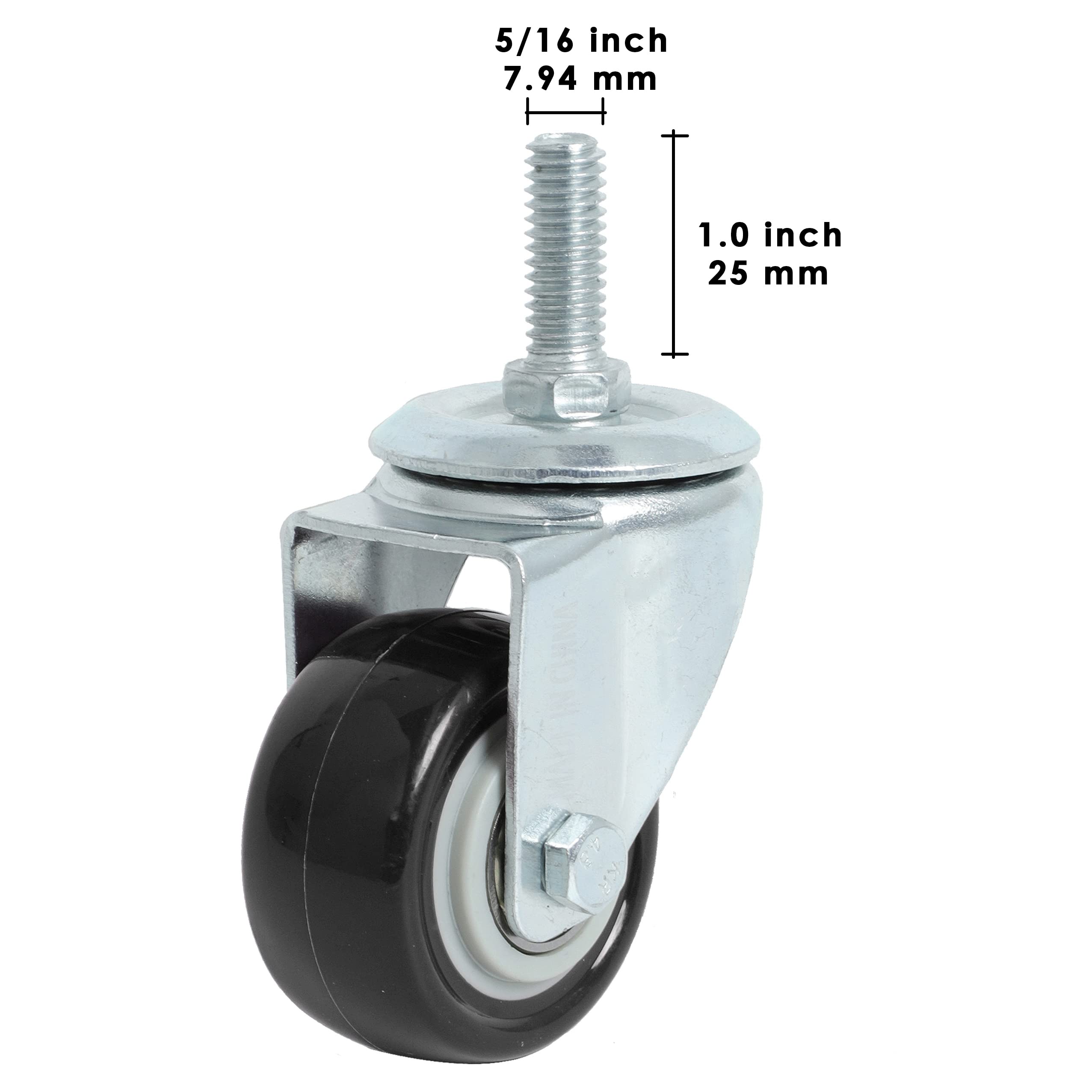 Finnhomy Stem Caster Wheels 2 Inch Heavy Duty Threaded Swivel Casters 5/16" -18 x 1" Set of 4 Premium Polyurethane Wheels PU Load Bearing 800 Lbs Anti-wear Smooth Casters - Image 3