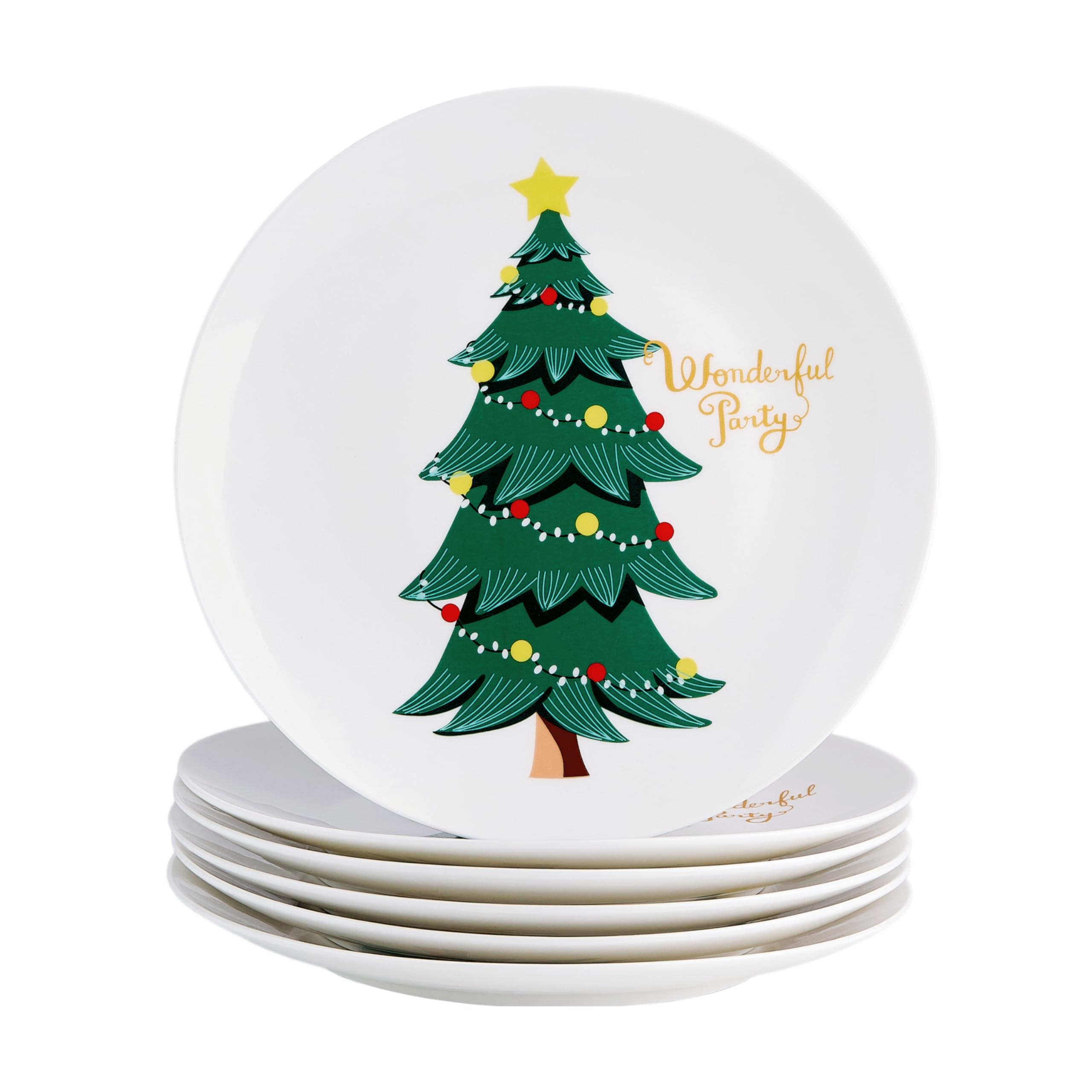 Weihnachtsessenteller Abendessen Teller - Set von 6, 26cm Knochen China, spülmaschinen- & mikrowellengeeignet, festliche Tischdekoration für die Feiertage
