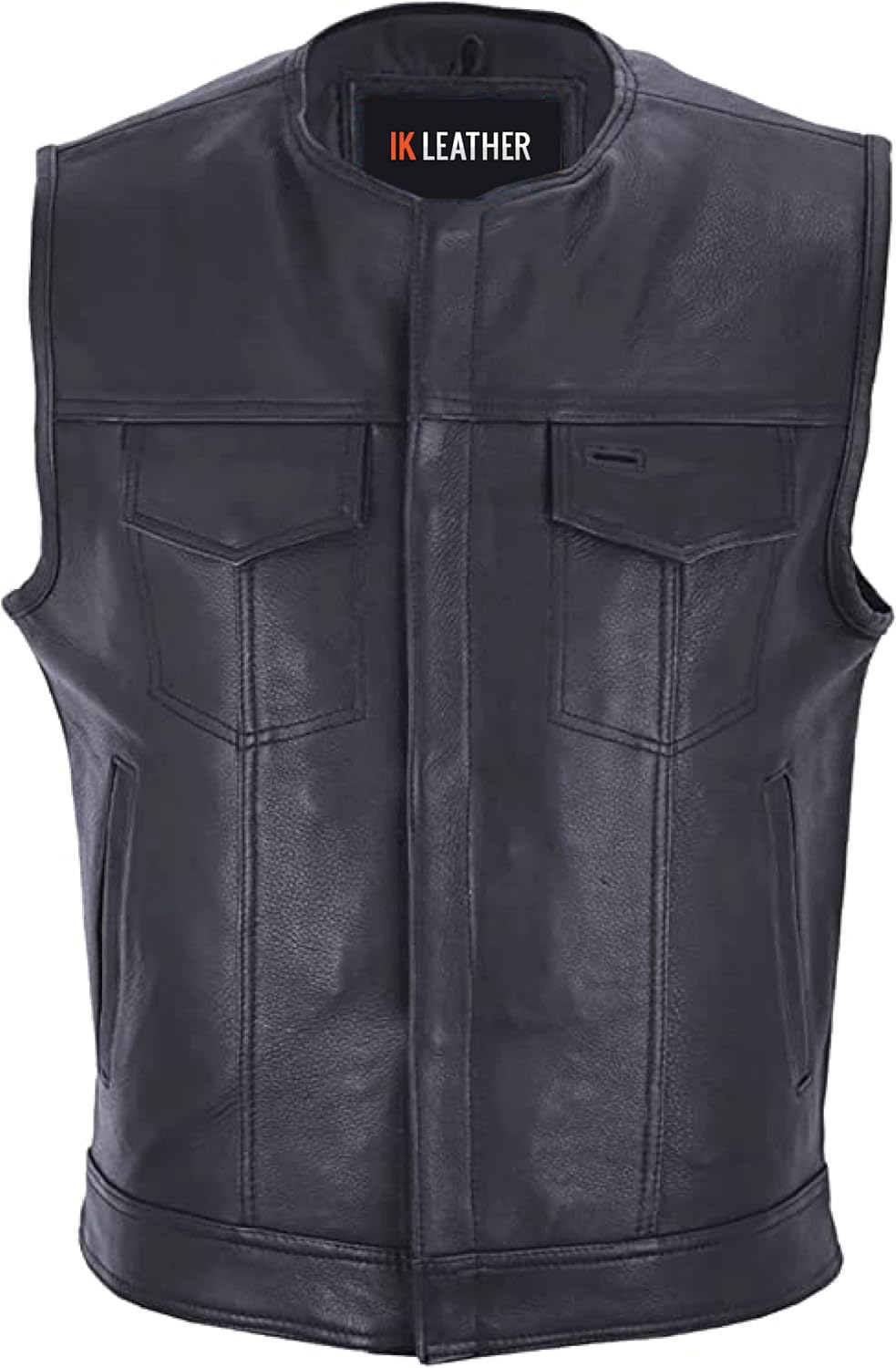 SOA Vest for Men Leather Club Style Vest W/Concealed Gun Pockets, Cowhide Leather Biker Vest, Single Panel Back