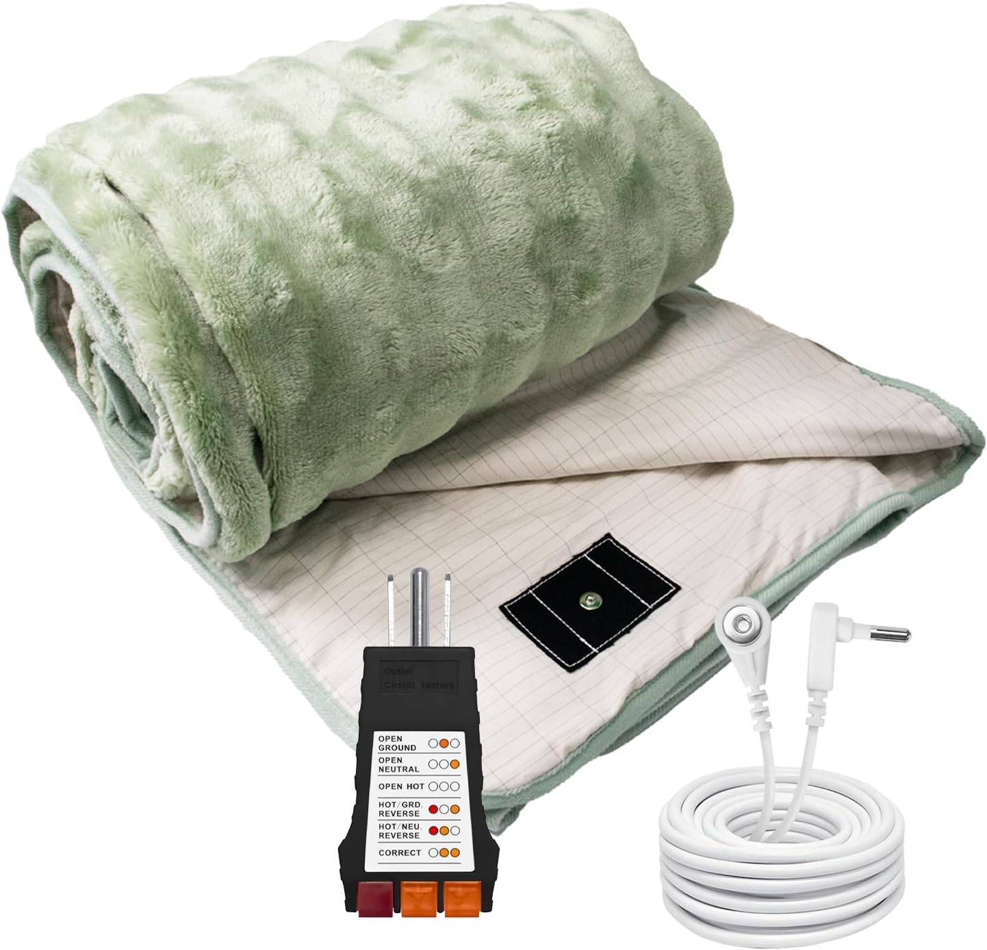 Grounding Blanket for Bed, Grounding Sheet Blanket Throw for Sleeping, Bubble Plush Blankets with Black Outlet Tester and 15ft Cord, Grounding Mat for Bed for Adults (Yellow-Green, 60×80inch)
