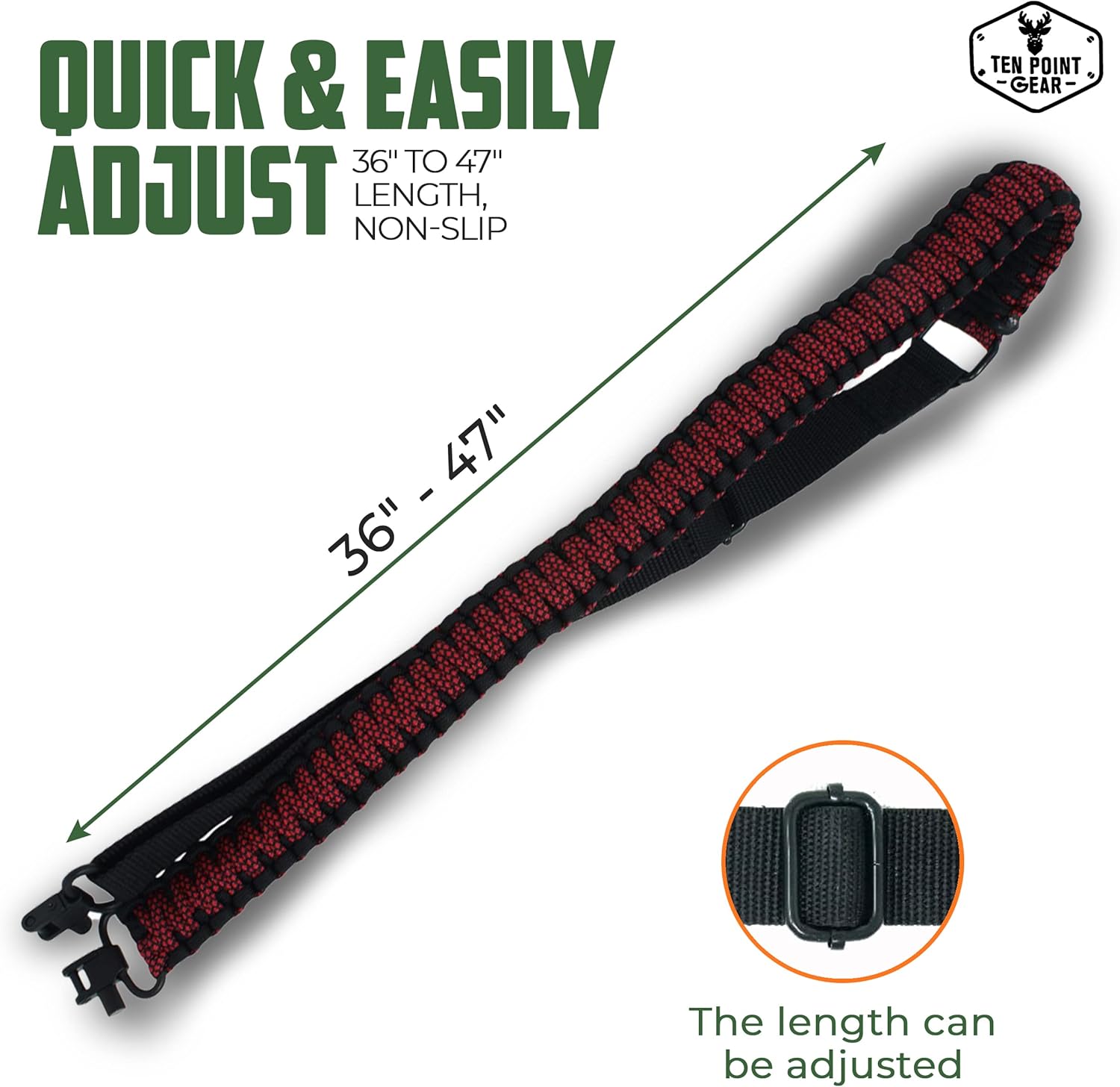 Ten Point Gear Gun Sling Paracord 550 Adjustable w/Swivels (Multiple Color Options) (Black & Red Diamonds) : Sports & Outdoors