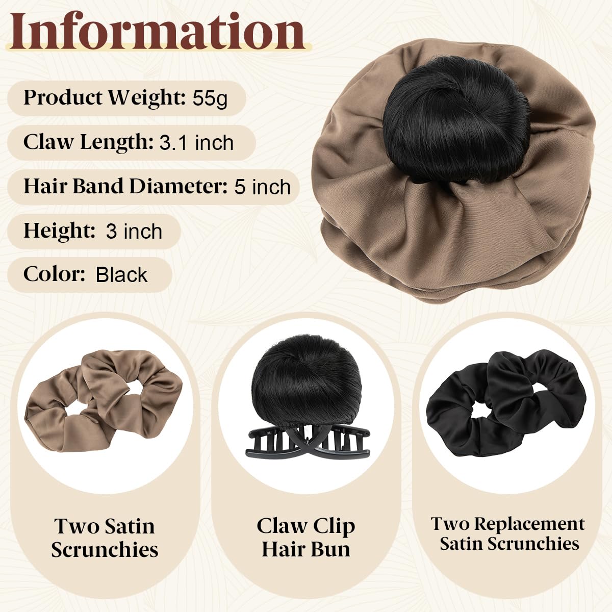 SARLA Small Sleek Claw Clip Hair Bun with Hair Scrunchies Hairpieces for Women Synthetic Elegant Updo Donut Chignon Ponytail Ease Use Black
