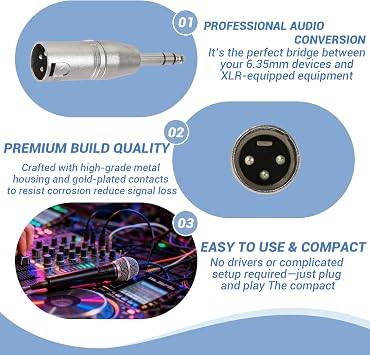 4-Pack Jack to XLR Adapter, Nickel Plated 6.35mm male Mono to XLR Male, Robust Construction for Professional Audio, Compatible with Mixers and Amplifiers, Balanced TRS to XLR for Live Performances