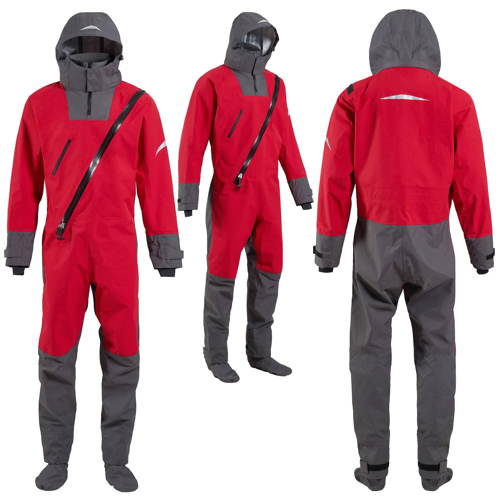 Suche Skafandry Dla Mężczyzn Do Kajakarstwa W Zimnej Wodzie, 3-Warstwowy, Wodoodporny, Suchy Skafander Kajakowy Z Kapturem, Suchy Skafander Do Surfingu, Kajakarstwa, Raftingu, Pływania Red-3XL