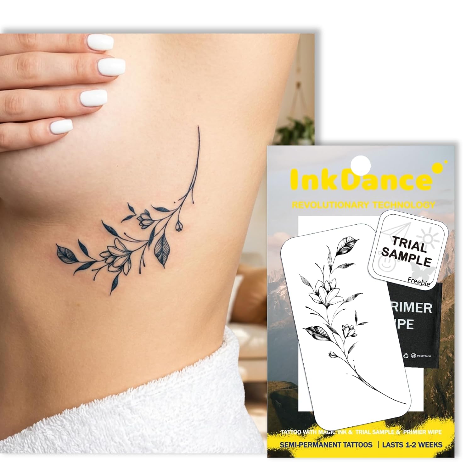 Vintage Ink Magnolia Semi-Permanent Tattoo - Lasts 1-2 Weeks