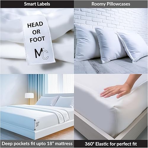 Miniatura 4 de Sábanas de algodón egipcio de lujo, 1000 hilos, ultrasuaves y transpirables, bolsillo extra profundo de 18 pulgadas, juego de 4 piezas, tamaño