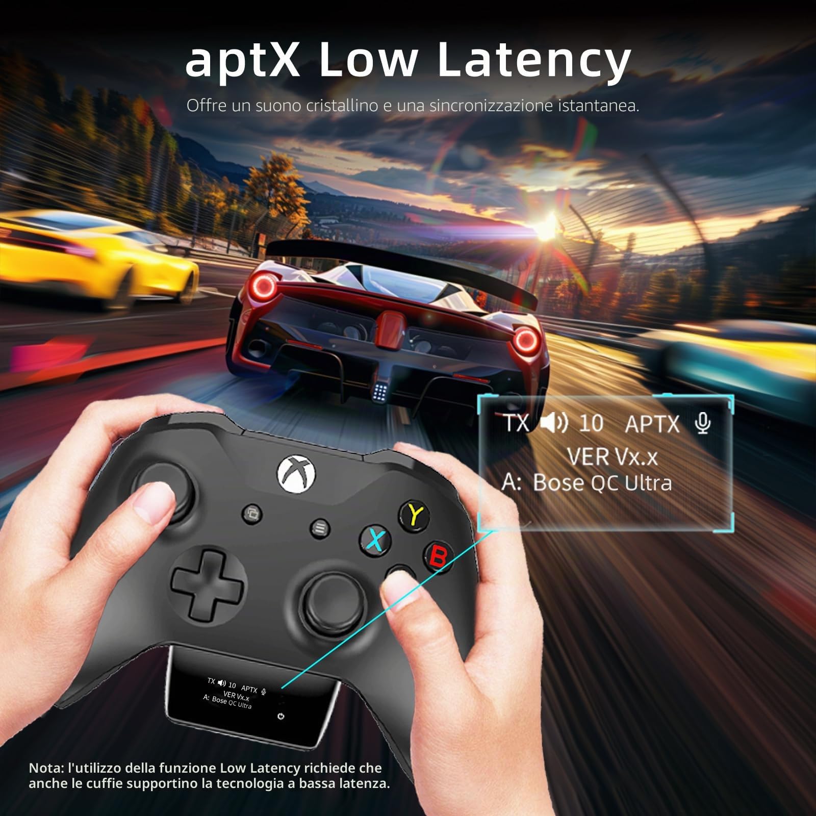 Adattatore Audio Wireless Bluetooth 5.2 per Controller Xbox One, Series X|S e Elite 2, Adattatore Xbox Mic con Schermo Supporta Bassa Latenza