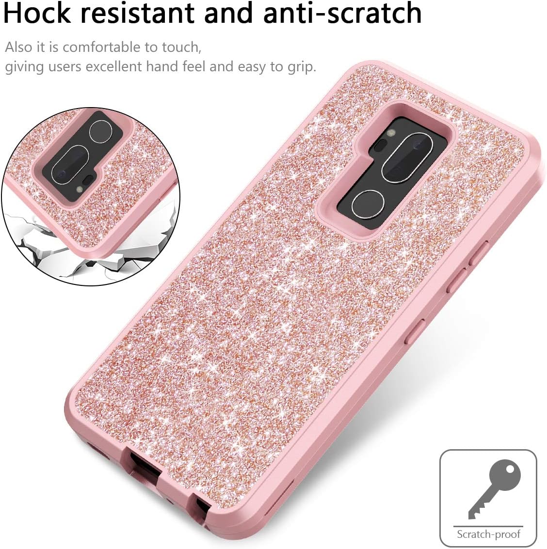 WeLoveCase for LG G7 Case, for LG G7 ThinQ Case Glitter Sparkle Design Three Layer Shockproof 3 in 1 Hybrid Heavy Duty Protective Cover Case for LG G7 Case (Rose Gold/Pink)