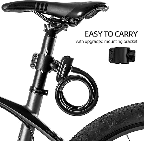 Miniatura 6 de ROCKBROS Cable de bloqueo de bicicleta de 4 pies con soporte de montaje 2 llaves seguras de 12 pulgadas de diámetro