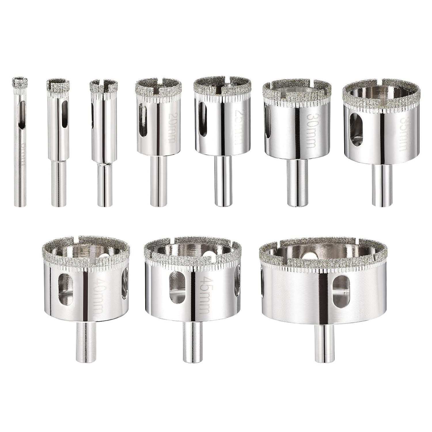 PATIKIL 6-50mm Diamond Hole Saw Set, 10Pcs 15/64" to 2" Diamond Hollow Core Drill Bit Hole Cutters for Glass Tile Ceramic (60/70 Mesh)