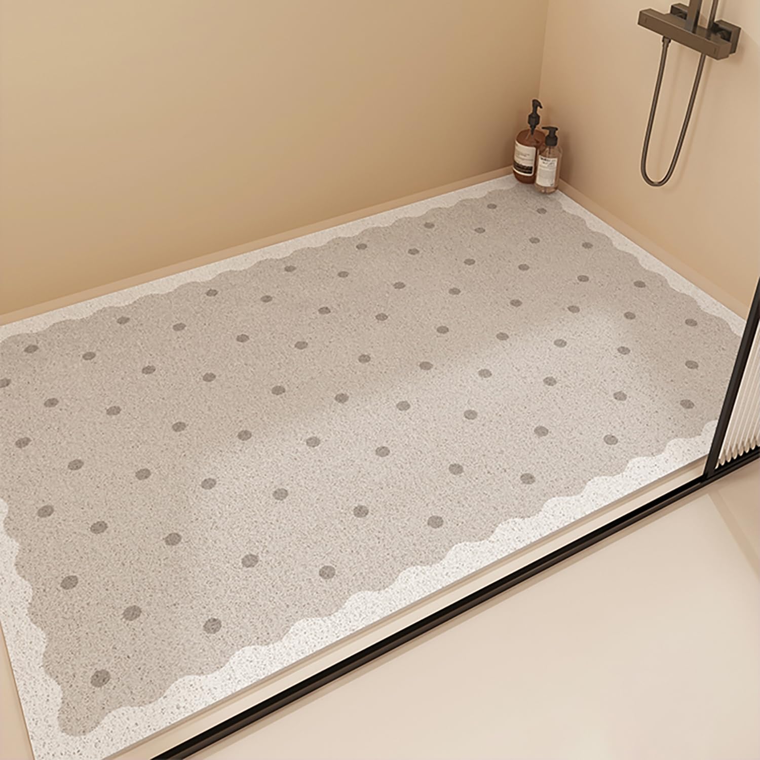 QYMYOZ Non-Slip Shower Mat 60x70cm Bath Rug in Natural Luffa Drainage Holes Gray Bathroom Mat Soft and Absorbent Quick-Drying Ideal for Shower and Tub Use