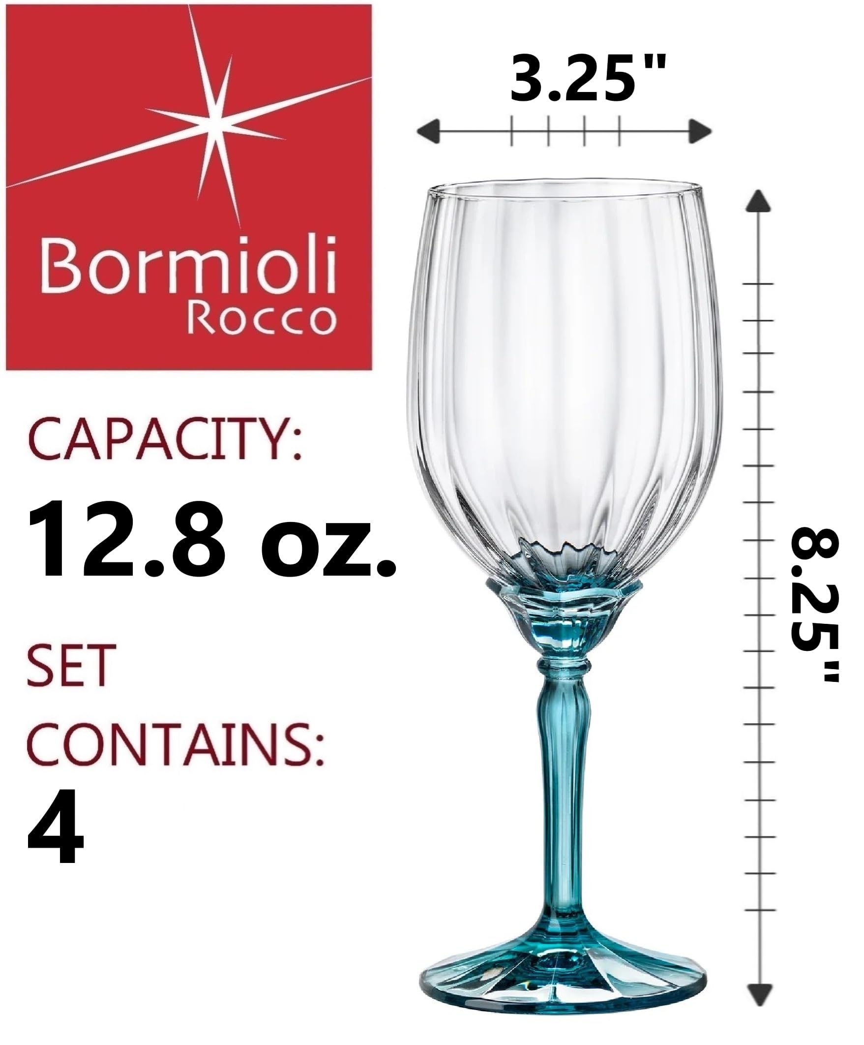Bormioli Rocco Florian - Copas de vino blanco y spritz, 12.8 onzas, azul claro, juego de 4