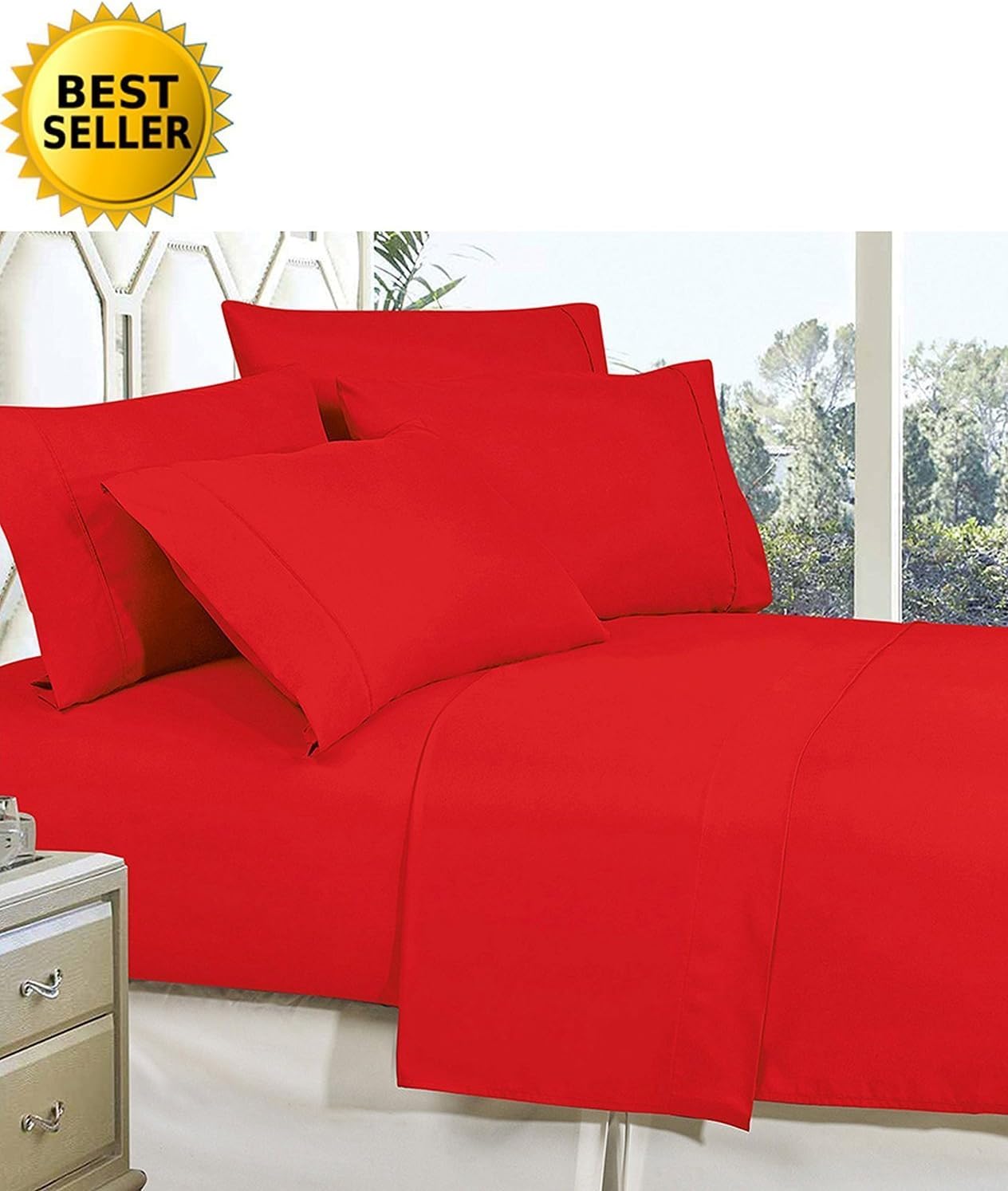 CELINE LINEN Best, Softest, Coziest Bed Sheets Ever! 1800 Thread Count Egyptian Quality Wrinkle-Resistant 4-Piece Sheet Set with Deep Pockets, California King, Red