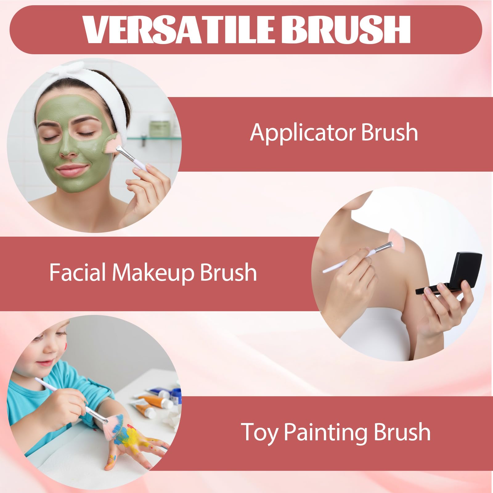 5 Pcs Mask Brushes for Facials, Soft Reusable Face Mask Applicator Tool Washable Fan Shaped Face Masks Brush Applicator for Women Girls Lady (Pink, White)