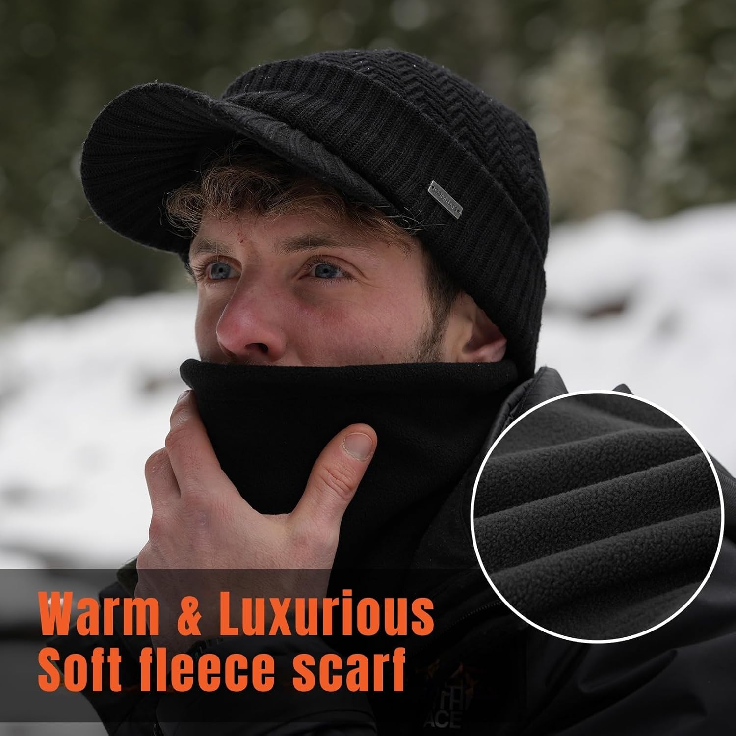 Comhats PolarWool™ Winter Wool Knitted Hat & Scarf Set for Men Visor Beanie Ear Flap Fleece Lined Cold Weather