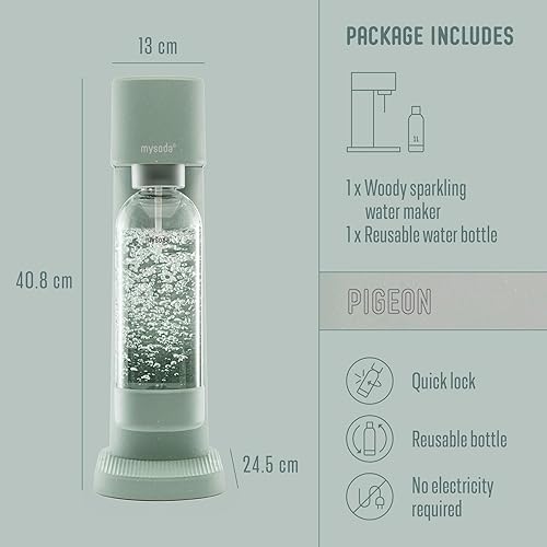 Miniatura 6 de Woody - Máquina de agua carbonatada silenciosa hecha de compuesto de madera renovable y botella de agua de 1 litro, sin cilindro de CO2, máquina