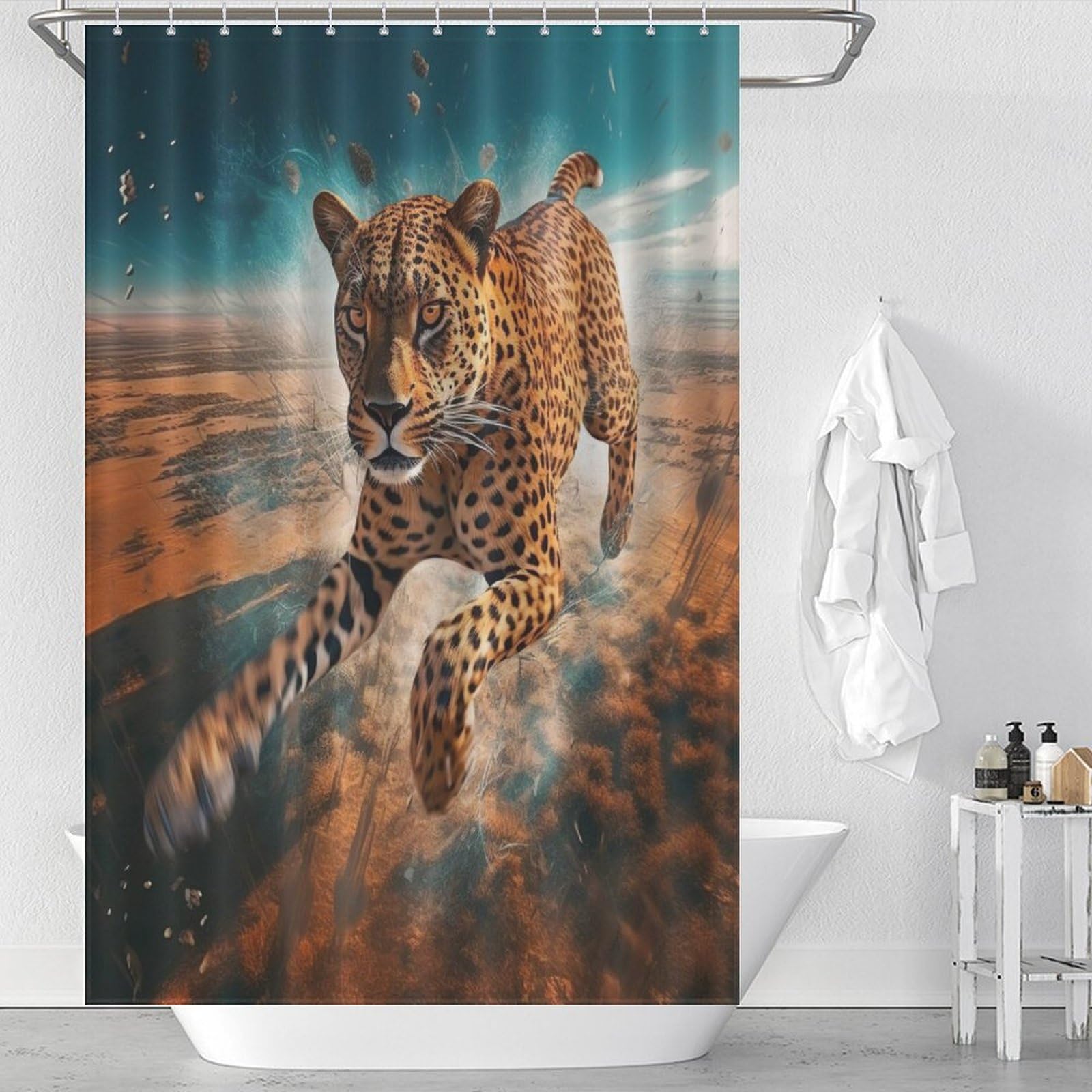 Rideau de douche léopard imperméable rideaux polyester lavable baignoire salle de bains