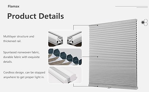 Miniatura 5 de Flamax Persianas celulares opacas sin cordón, persianas celulares sin cordón, persianas de panal para ventanas, persianas de ventana, persianas de