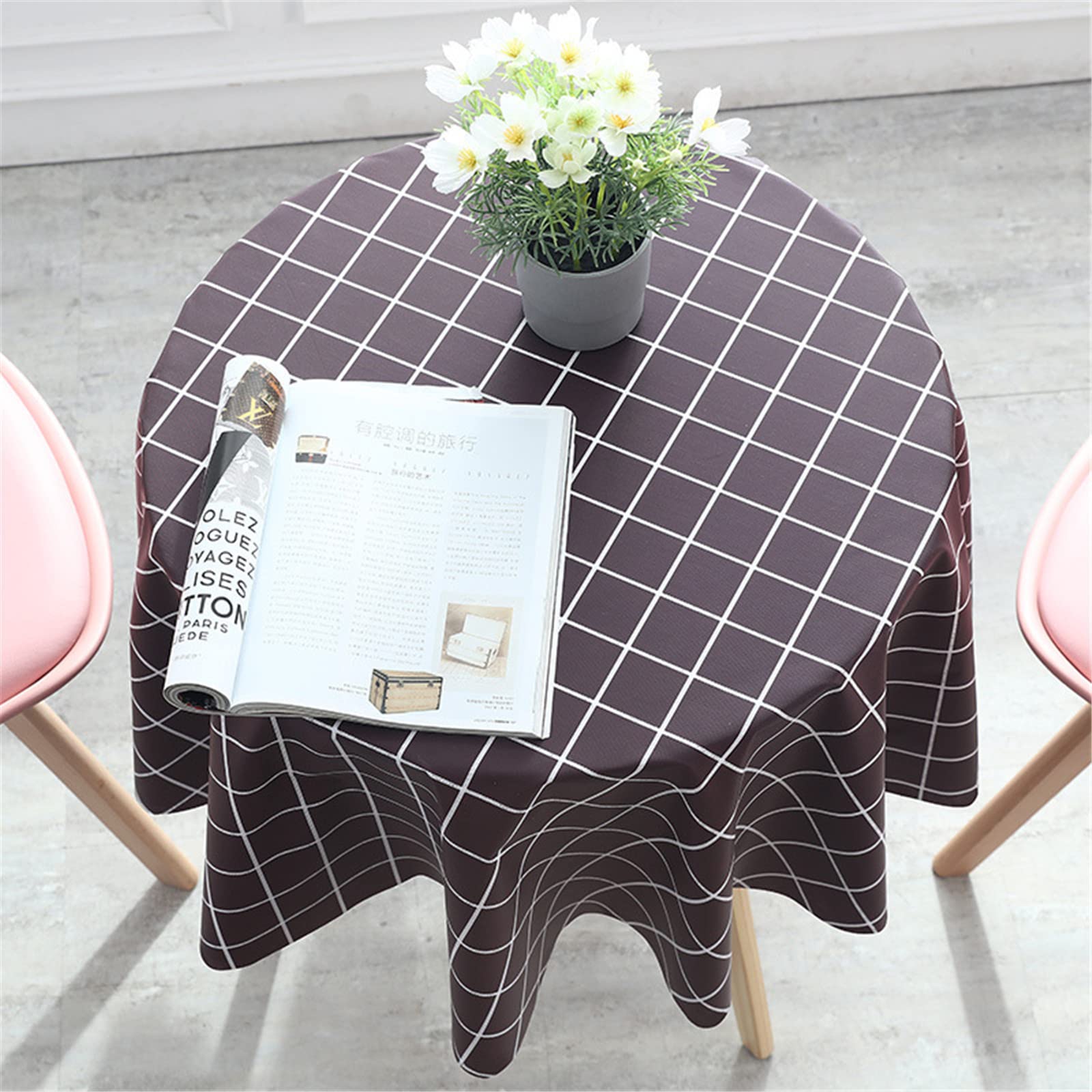 Runde PVC-Tischdecke, Wasserdicht – Ø 140 Cm, Grau Plaid-Muster, Abwischbar
