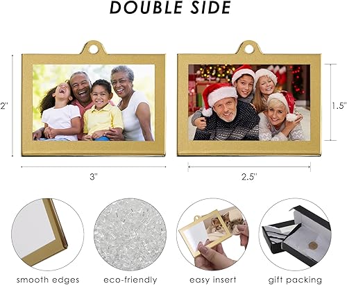 Miniatura 5 de UNIQOOO Juego de 8 adornos de fotos rectangulares de acrílico de Navidad para mostrar imagen, marco de fotos acrílico colgante de 3 x 2 pulgadas,