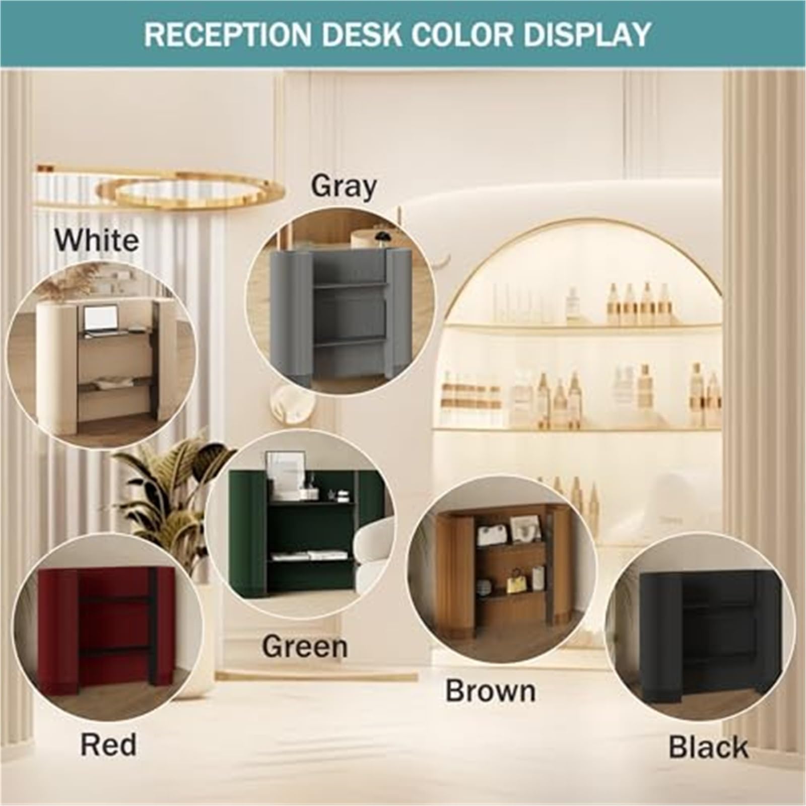 Moderno banco di ricezione curvo portatile contanti per negozi fiere tavolo compatto display per piccoli spazi ideale per bar, negozi, hotel (marrone)