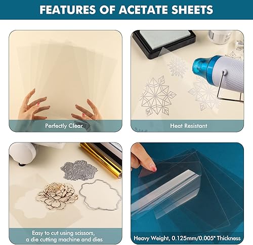 Miniatura 3 de 50 hojas de acetato transparente resistentes al calor de 4.3 x 6.3 pulgadas para grabar y sellar tarjetas de coctelera, hojas de plástico para