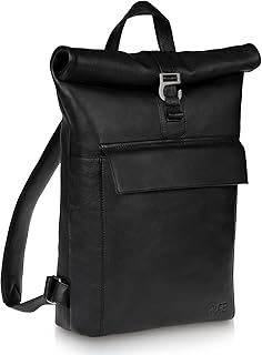 PURE Leather Studio Zaino in Pelle Rolltop POLIS - Zaino da Donna e Uomo in Vera Pelle 16-20 L Zaino per Laptop e Notebook Fino a 15,6 Pollici
