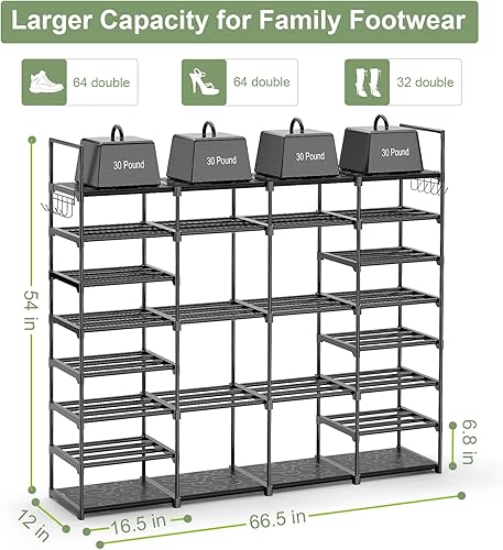 Miniatura 3 de Kottwca Organizador grande para zapatos, estante de almacenamiento de zapatos de 4 filas y 8 niveles para armario, entrada, garaje, soporte de