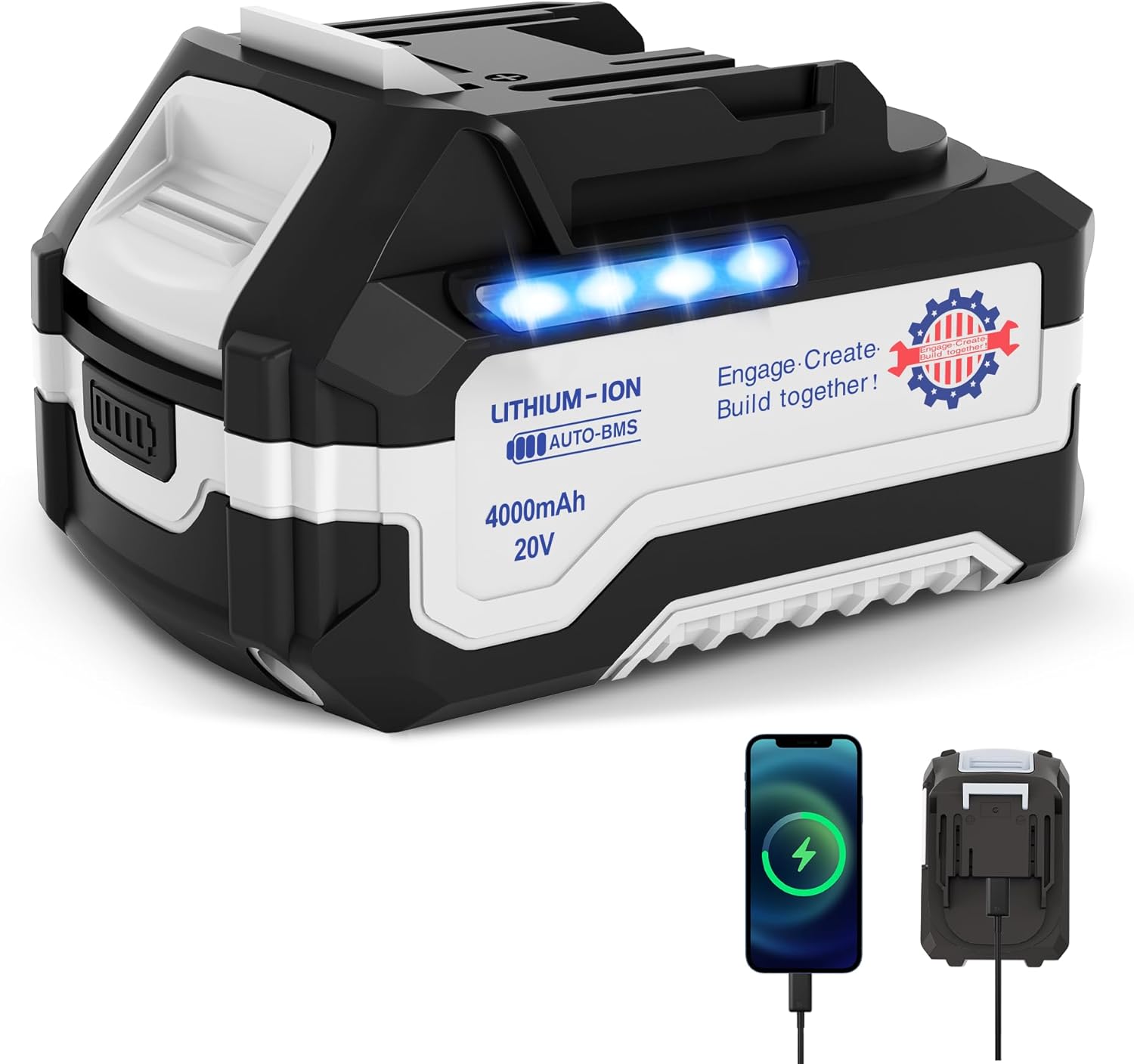 Power Tool Battery,Only Compatible with Same brand's Impact Wrenches(TL-IW001), Lithium-ion Drills(TL-DR001), and Leaf blowers(TL-BL002-S),4 LED State of Charge Indicator