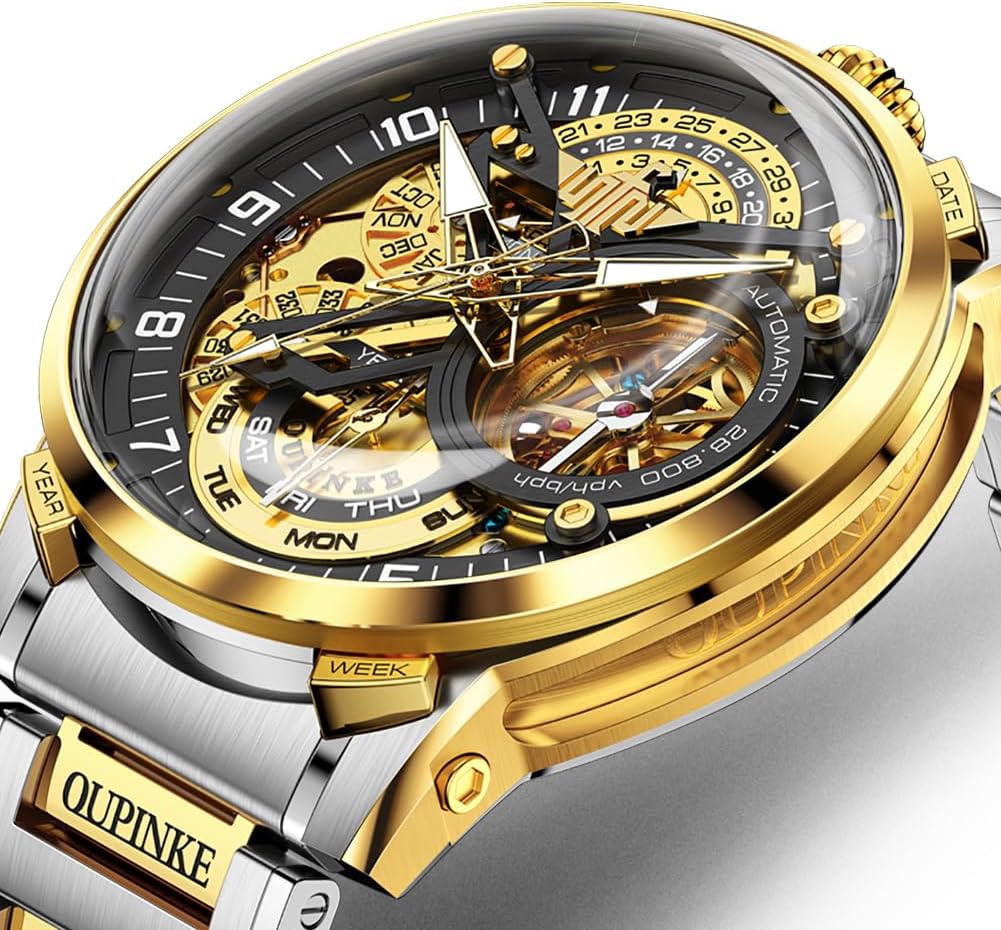 OLEVS GELATU Mens Watch Automatic Tourbillon Wristwatch Skeleton Mechanical Self Winding 50M Waterproof Sapphire Crystal Square Male Watches Yellow/White/Black/Green