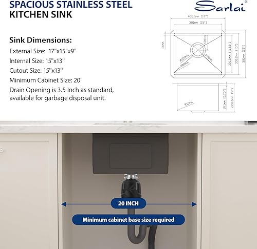 Miniatura 250 de Sarlai Fregadero de cocina de montaje inferior 21 x 19 pulgadas, repisa de fregadero de barra de montaje inferior, estación de trabajo, cuenco Acero
