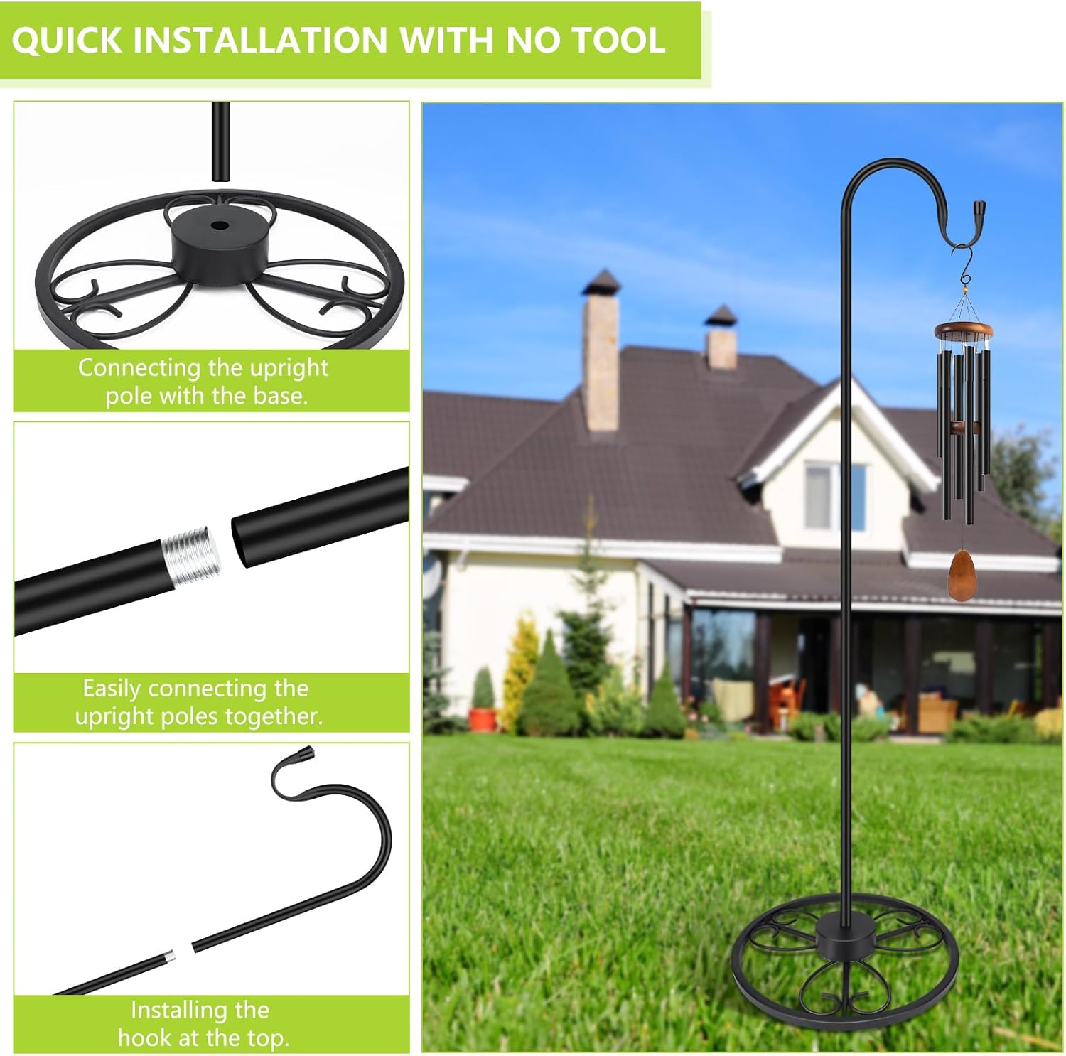 Adjustable Shepherds Hooks for Outdoor Indoor, 63 Inch Heavy Duty Bird Feeder Pole Stand, Shepherd Hooks for Wind Chime, Bird Feeders, Hanging Plants, Lantern