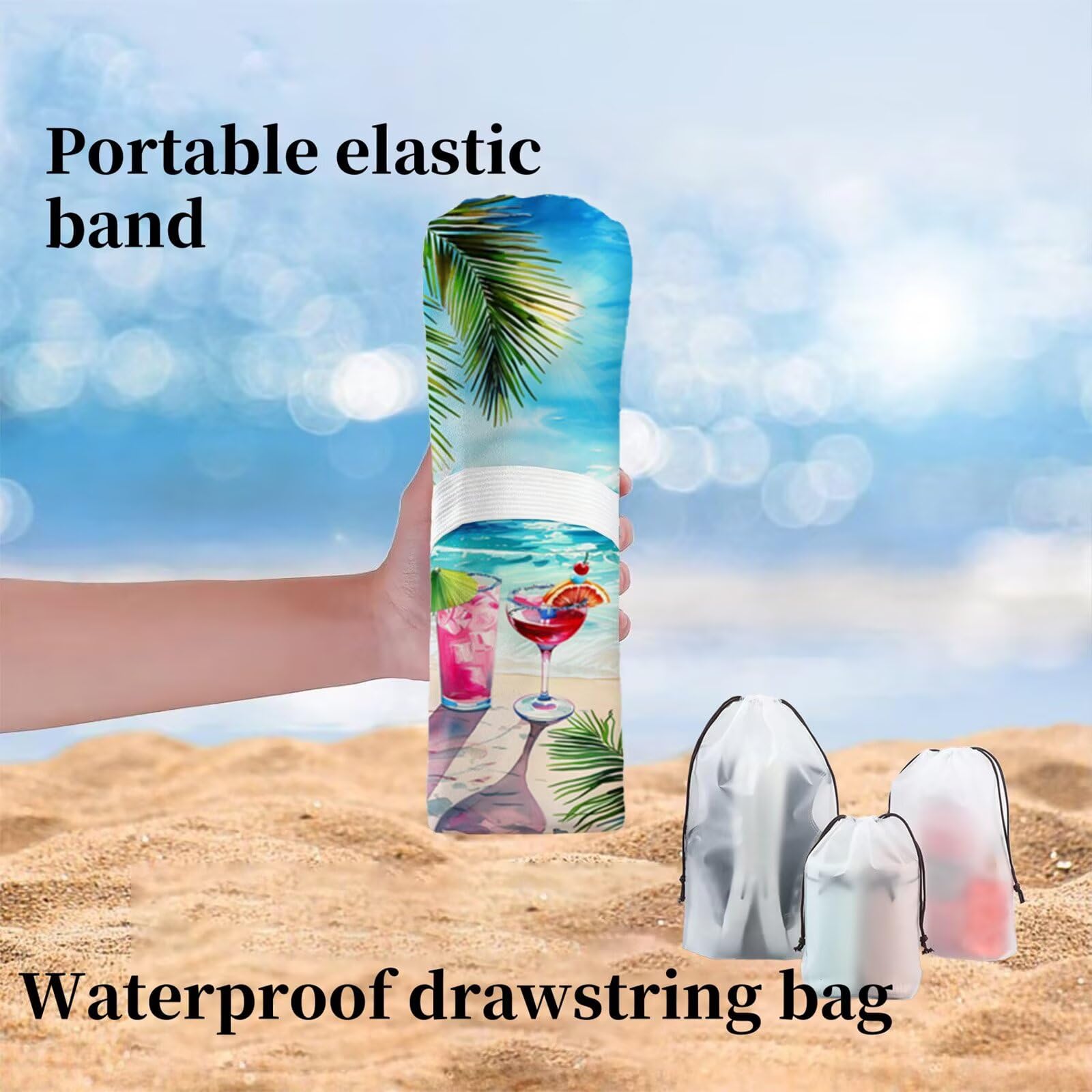 Strandtuch Meeresgetränke Mikrofaser Handtuch Groß 220 x 100 cm,Saunahandtuch Schnell Trocknendes,Sandfreie Stranddecke,Saugfähiges Badetuch,Platzsparende Reisehandtuch,Strandurlaub Must Haves Y1-389