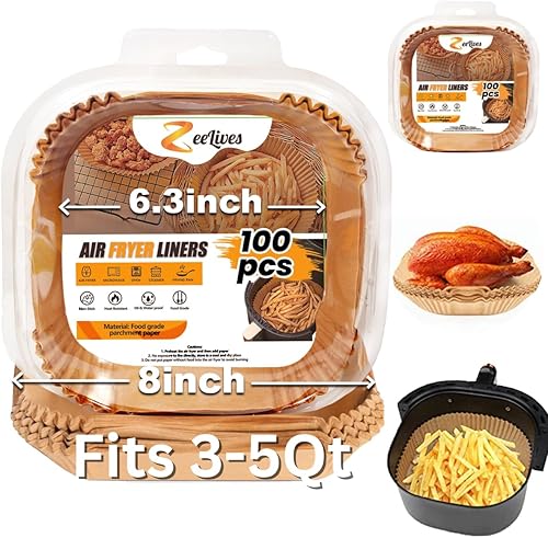 COSORI Forros desechables para freidora de aire de 3 a 5 cuartos de galón, 100 forros cuadrados antiadherentes para freidora de aire, papel