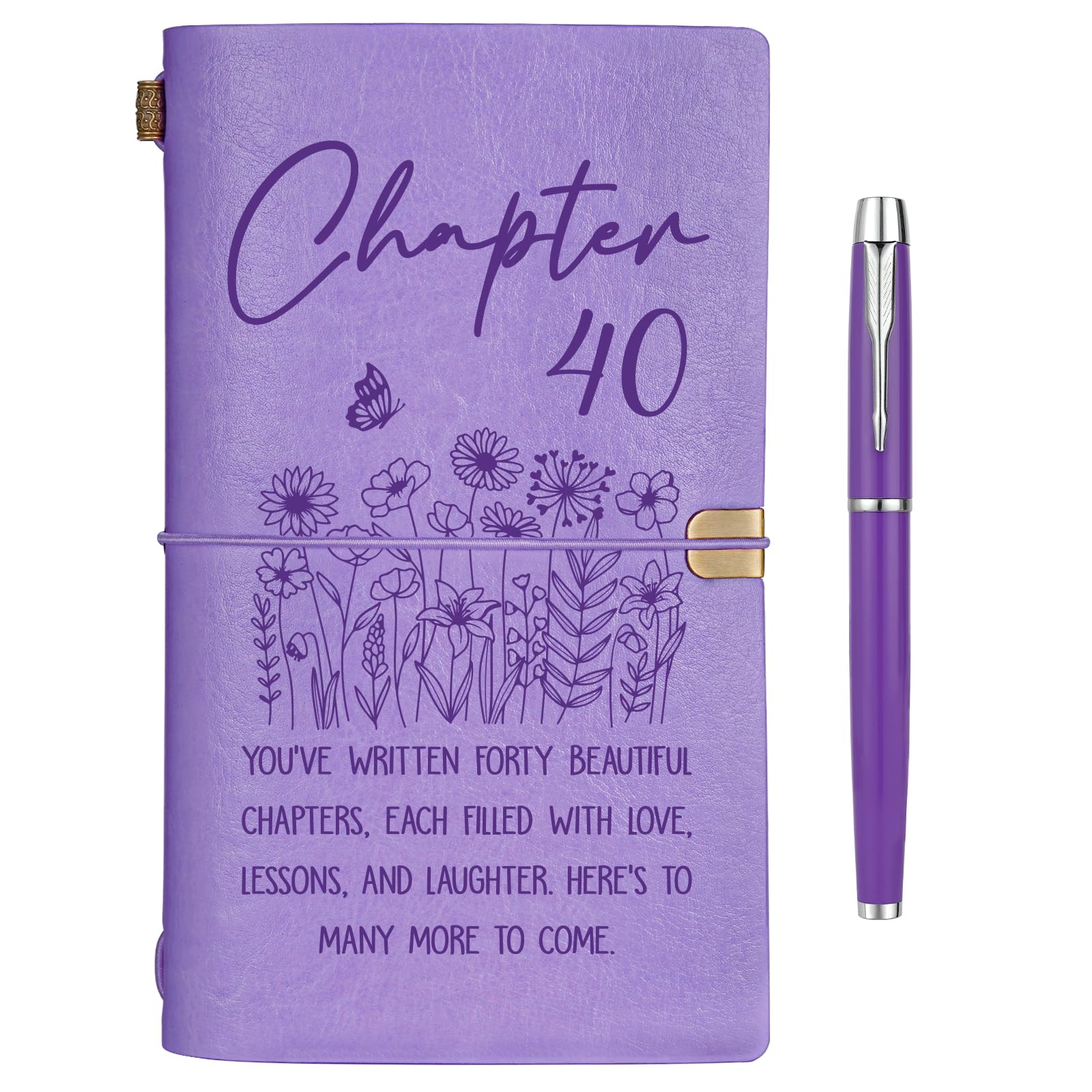 40th Birthday Gifts for Women, Chapter 40 Leather Journal Notebook Pen Set