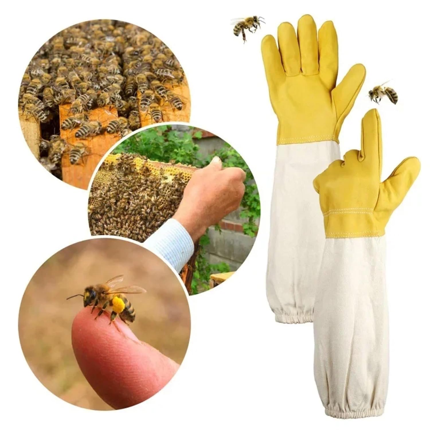 Beekeeping, 2 Pairs of Beekeeping Gloves - Thickened Goatskin, Protective for Beekeepers, Ensuring The Safety of Beekeepers' Hands,for Beekeepers(White_L)