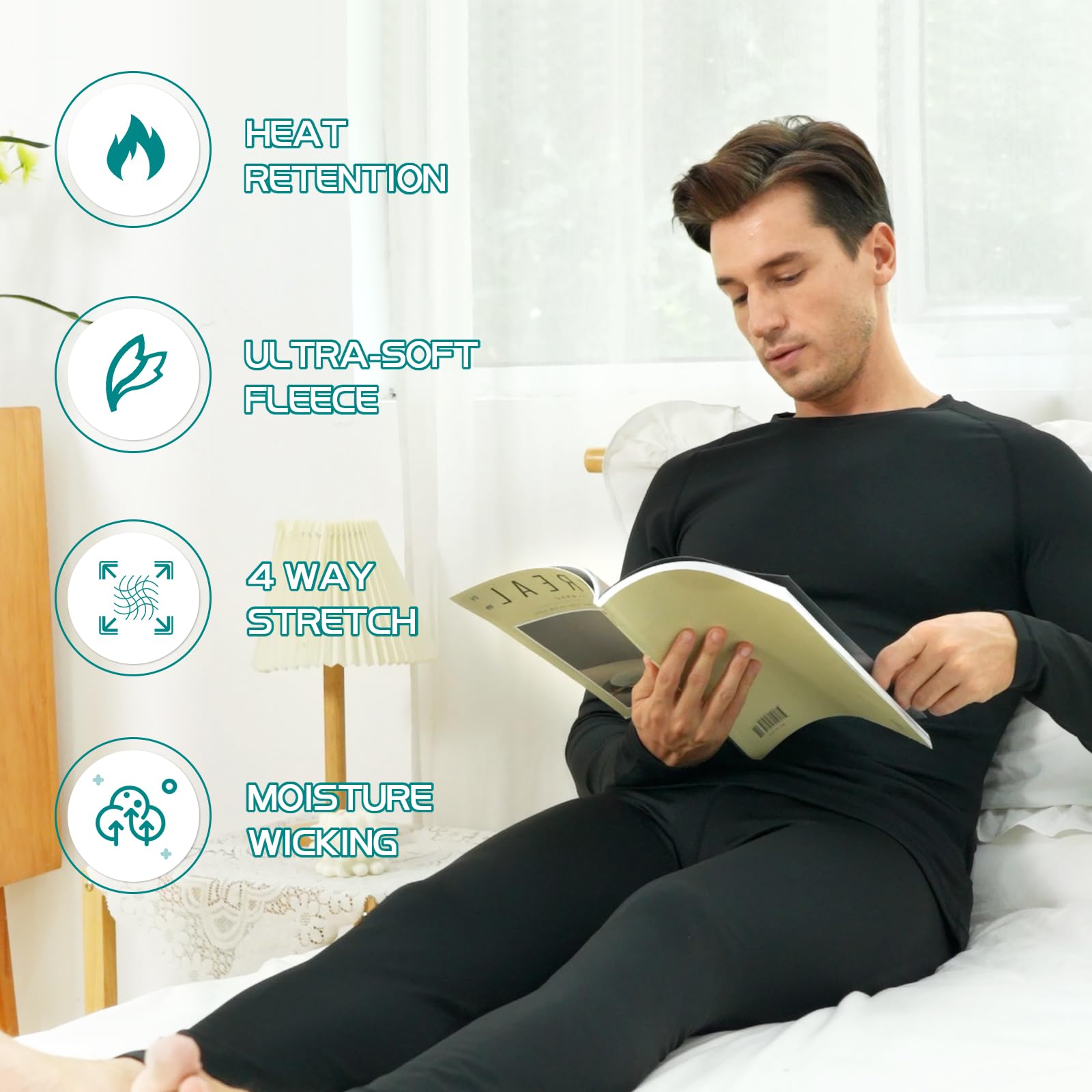 Homord Intimo Termico Uomo Invernale, Manica Lunga Maglia Termica e Pantaloni - Attivo Caldo Completo Tuta Termica Funzionale Set Termico Uomo per Sci Ciclismo Corsa Allenamento
