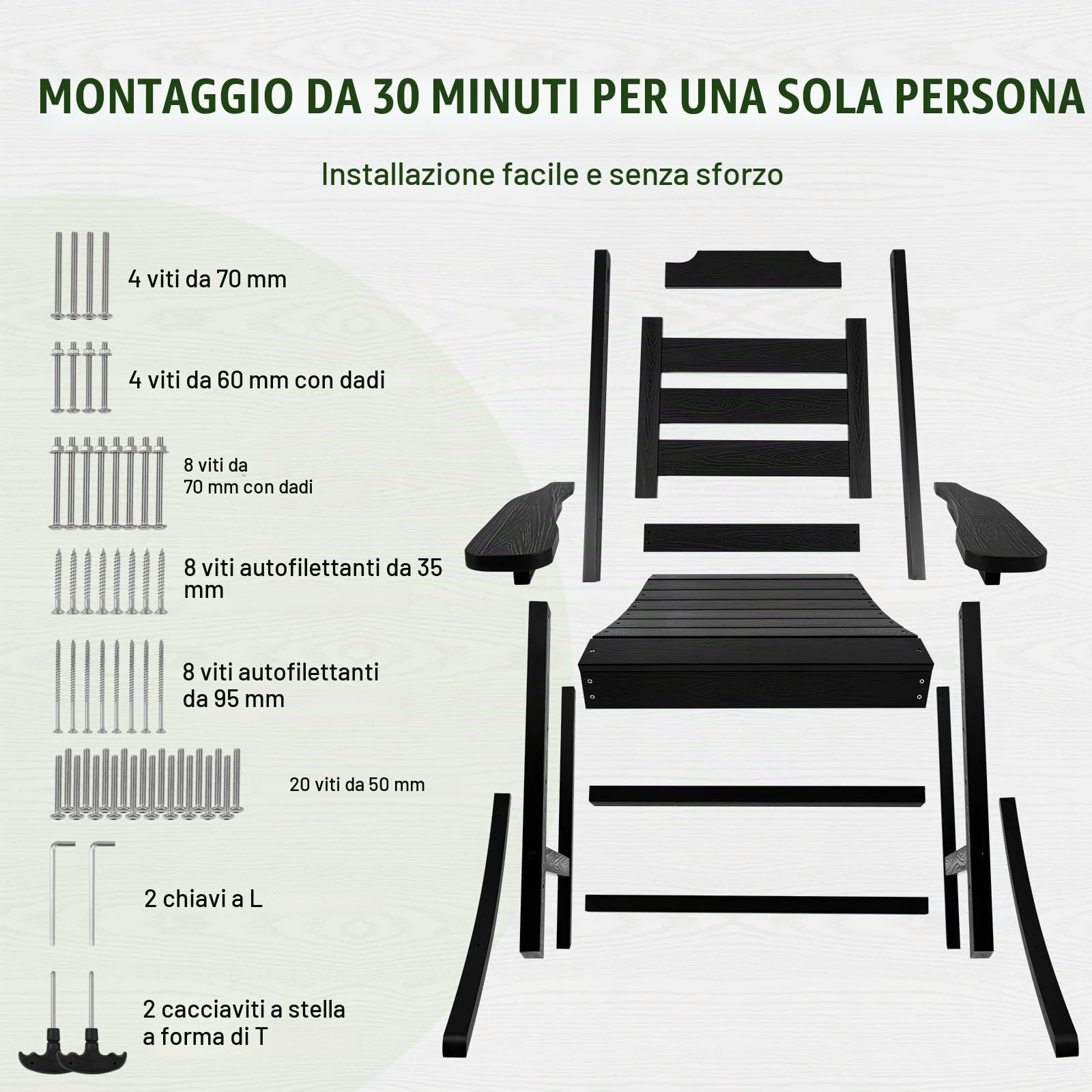 VEVOR Dondolo da Veranda, Sedia a Dondolo da Esterno, Sedia a Dondolo da Patio con Schienale Alto e Braccioli Lisci, Supporta Fino a 181,4 kg, Sedia per Giardino, Balcone, Veranda, Nero 2 Pezzi