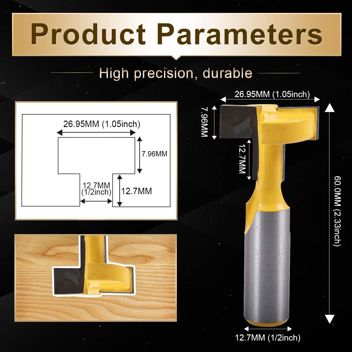 KATUR T-Slot and T-Track Cutter Router Bit, Keyhole Router Bit with 1/2 Inch Shank for Carbide Woodworking Milling Cutter (1/2" Shank,1.05" Width)