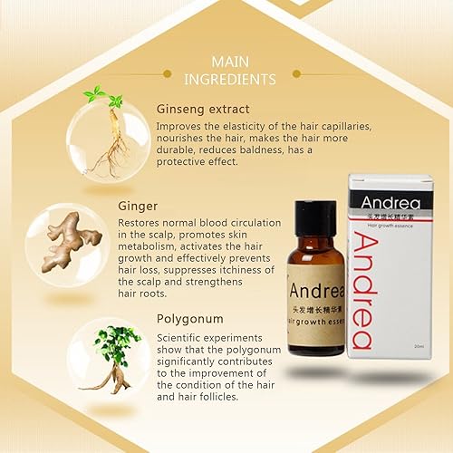 Miniatura 7 de Andrea tratamiento esencial para el crecimiento del cabello y pérdida del cabello de jengibre y ginseng para crecimiento tupido de cabello por 20 ml