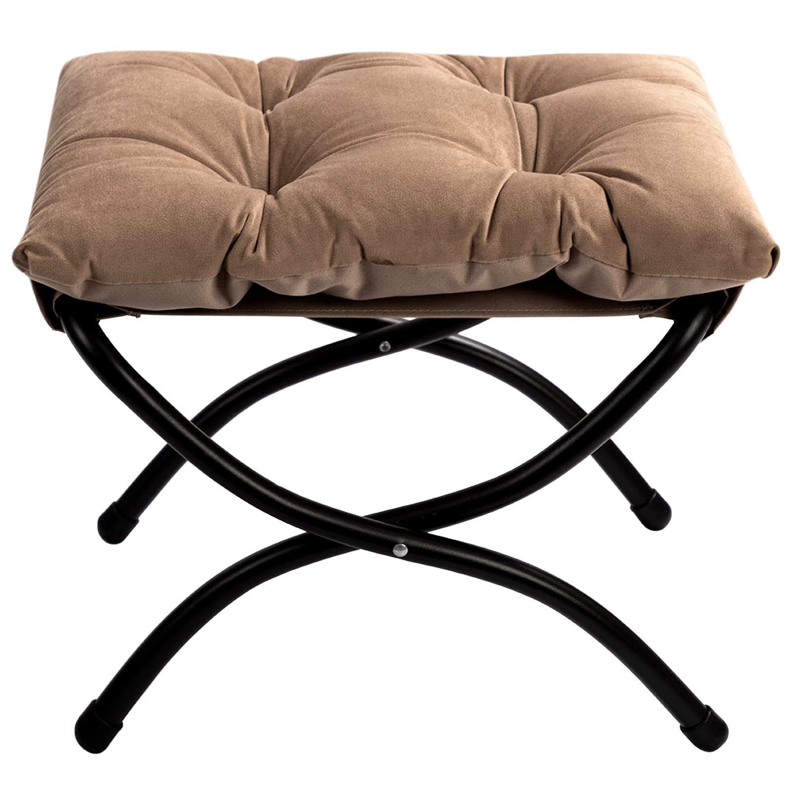 HollyHOME Modern Folding Footrest Stool, Small Accent Portable Ottoman, Comfortable Metal Cotton Anti-Slip Footstool, (L) 18.5" x(W) 14.8" x(H) 15", Dark Brown