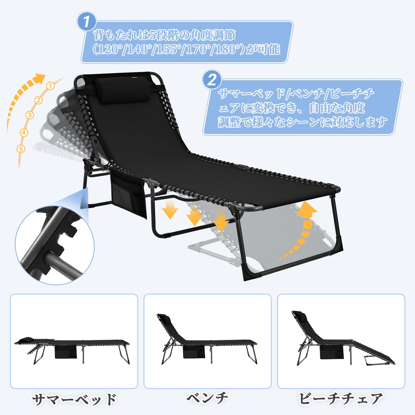 Amazon | KingCamp サマーベッド 折りたたみベッド ワイド