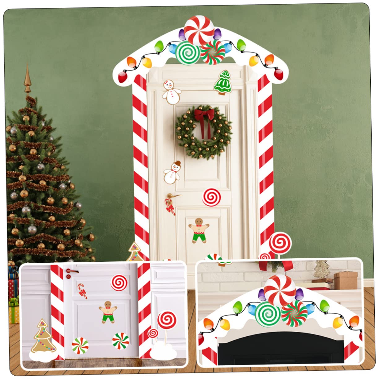 HOMSFOU 2juegos Calcomanías Navideñas De Puerta y Chimenea Decoraciones Prácticas Para Fiestas Stickers De Navidad Para Interiores y Exteriores
