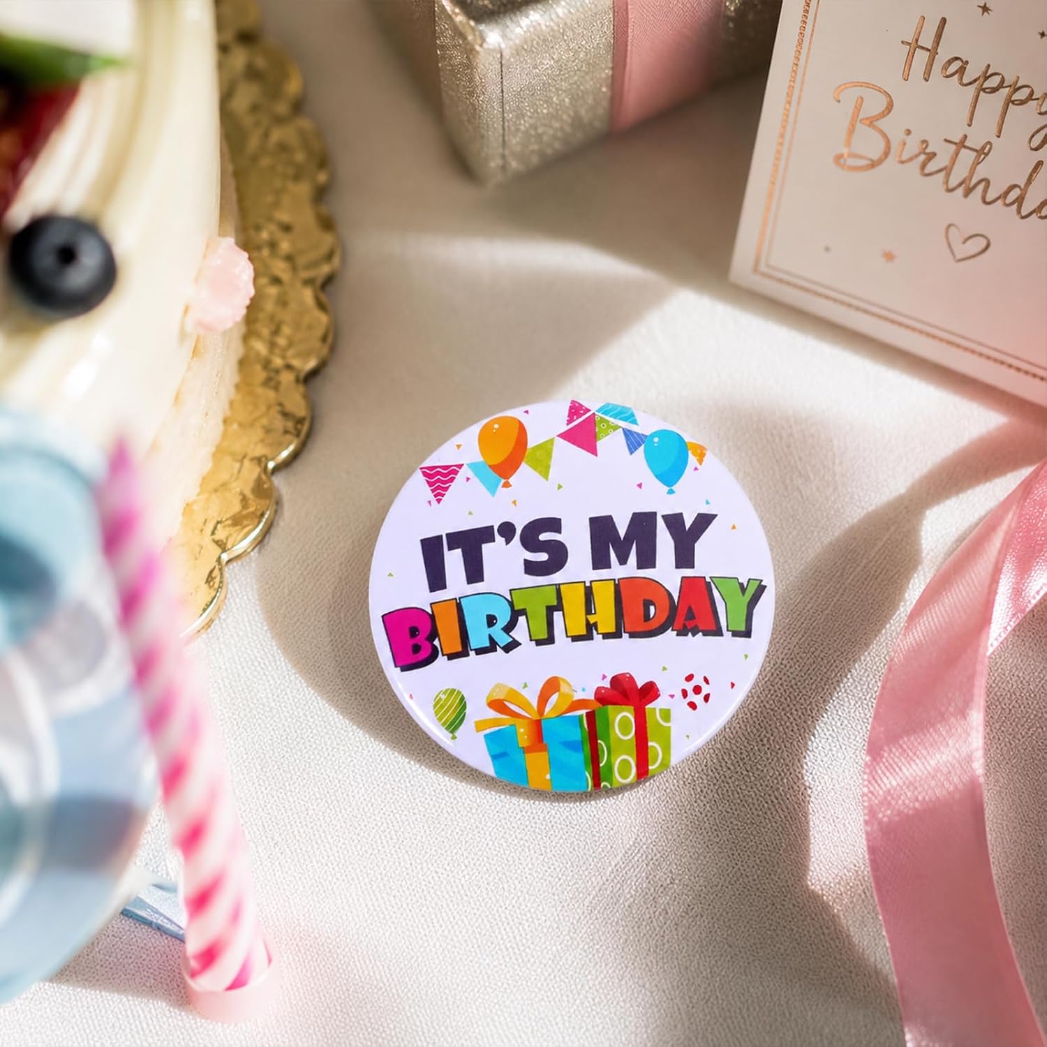 Happy Birthday Pin for Boys Girls, 2.28Inch Round Its My Birthday Pin Metal Happy Birthdays Badge Button for Wedding Party