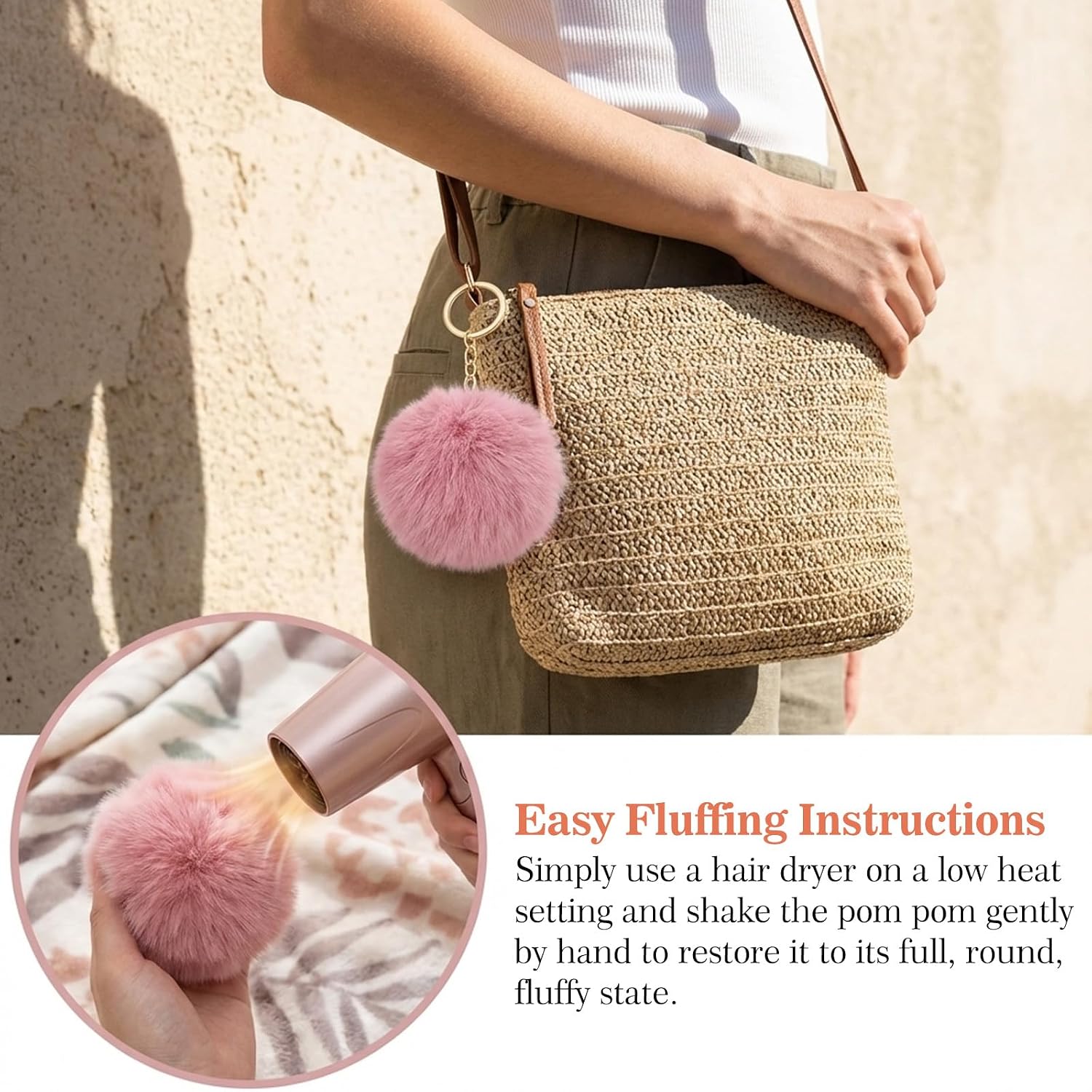 100 Pcs Colorful Pom Poms Keychains Bulk, 2.4 Inch Fluffy Faux Fur Balls with Metal Keyring, 25 Colors Polyester Pompom Pendants for Backpack Purse Keys DIY Craft Party Favors (Iron Keychain)