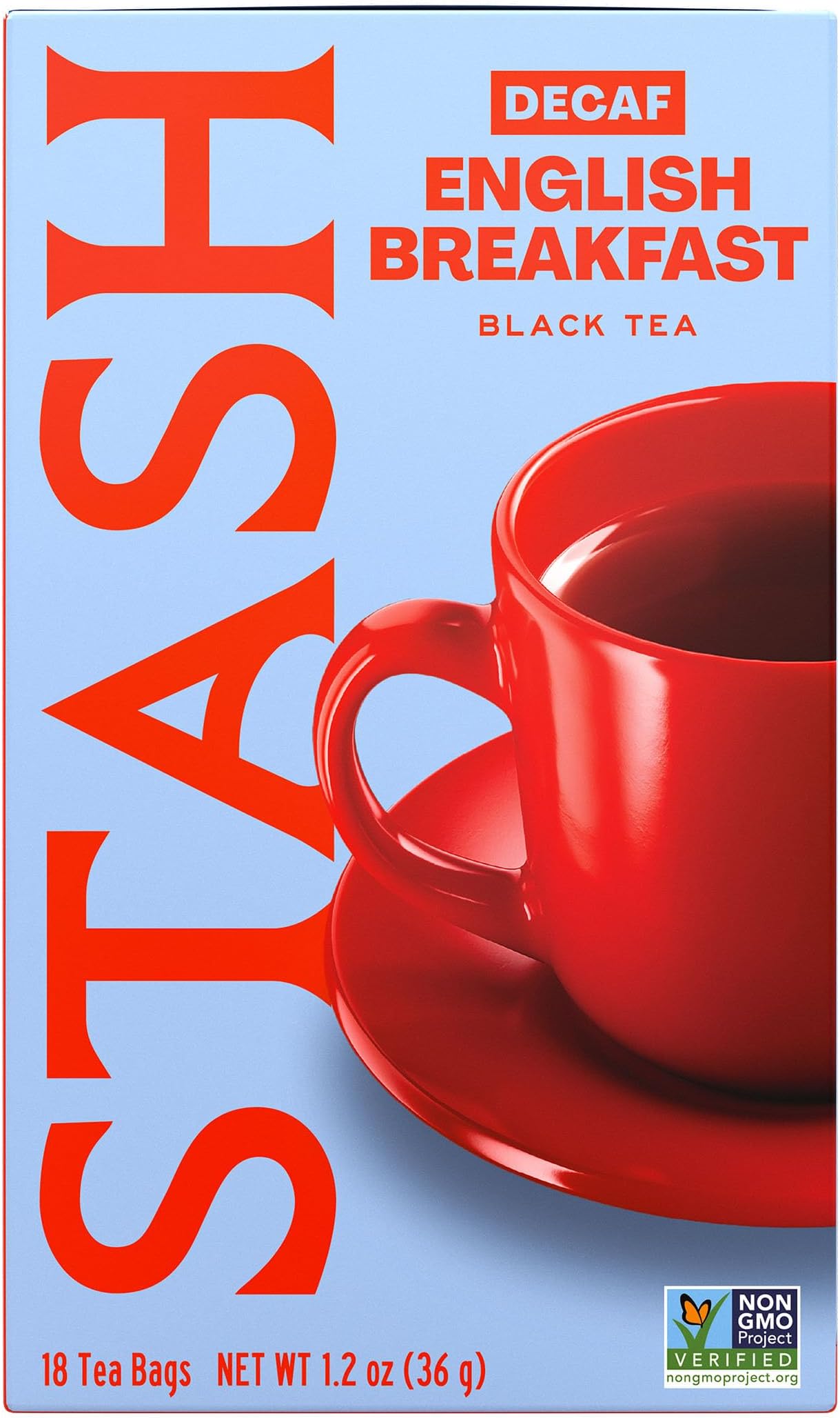 Tea Decaf English Breakfast Black Tea - Decaf, Non-GMO Project Verified Premium Tea with No Artificial Ingredients, 18 Count (Pack of 6) - 108 Bags Total