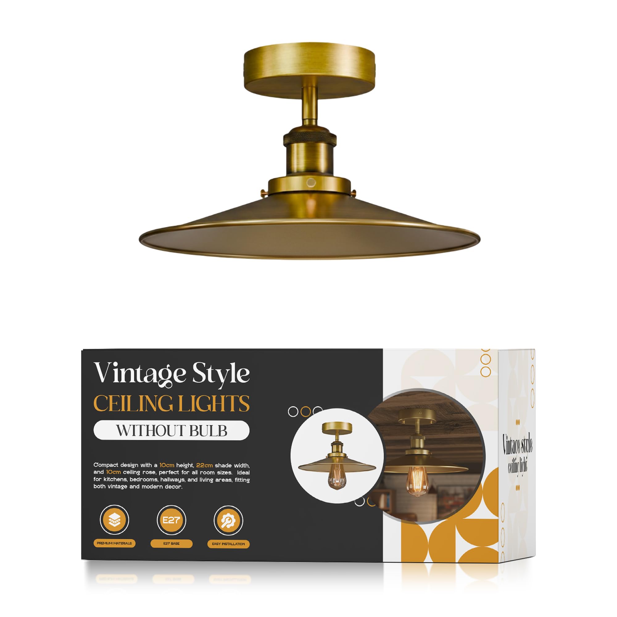 Ledsone Yellow Brass Industrial Semi Flush Ceiling Light 22Cm Metal